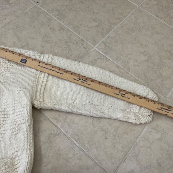 Handcrafts 100% Wool Chunky Knit Zip Up Cardigan Sweater women’s M/ L cream boxy - Picture 8 of 11